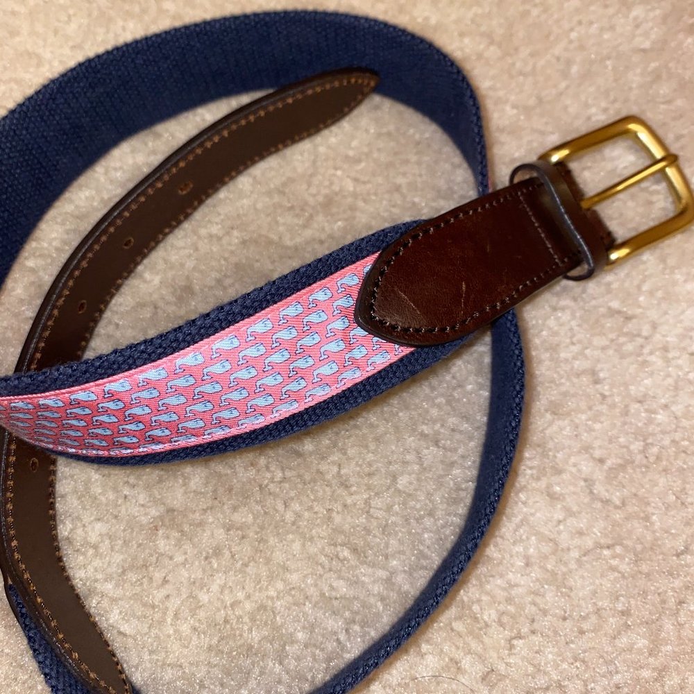 Men's Vineyard Vines Pink Whales Canvas Belt, Size 34